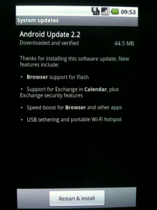 Android 2.2 Settings -> About Phone -> System Updates